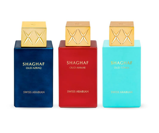 Shaghaf Oud Limited Edition Set (Shaghaf Oud Tonka, Azraq, Ahmar) Trio Bundle